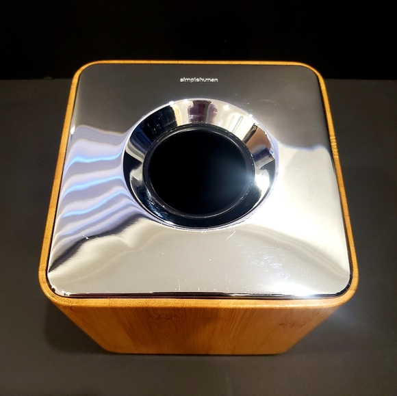 Bamboo Tissue Box Cover Holder Square Chrome MCM look Modernist Design Tabletop - Picture 4 of 8